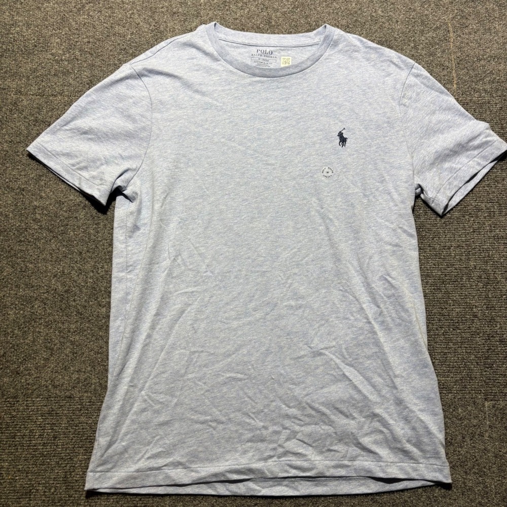 Polo Ralph Lauren Mens Custom Slim Fit T-Shirt Light Blue Heather M Pony Logo